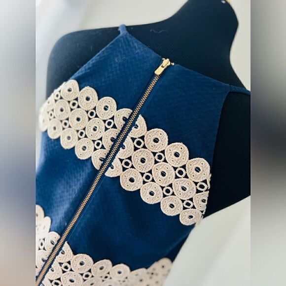 Lilly Pulitzer Annabelle Shift Dress Style Number 11561 Sz 2 Navy Blue and Gold - Picture 10 of 14